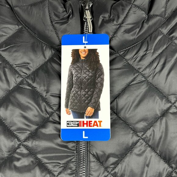NWT 32 Degrees Heat Women's Full Zip Black Puffer Jacket Quilted | Size L - Picture 12 of 15